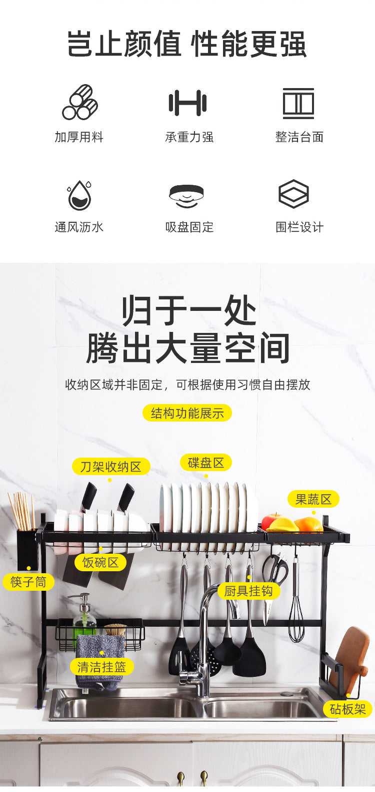 Multifunctional Racks Holders Storage Rack Knife Stand Dish Dish Fruit and Vegetable Bowl Chopsticks Tube Cleaning Kitchenware