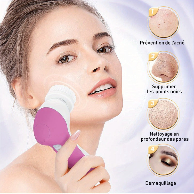 1 Set 5-in-1 Cleansing Set, Electric Cleansing Brush with Replacement Brush Heads, Facial Care Tools (Red/ ), Perfect Gift for Girls, Beauty Essentials, Deep Pore Cleaning, Portable Tool, Modern Skincare, Highquality Tool, Ge