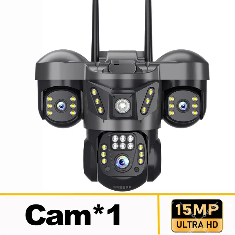 8K 15MP Three Screen WIFI Camera Three Lens Cameras Outdoor Waterproof Human Detection Color Night Vision 10X Zoom Security Cam