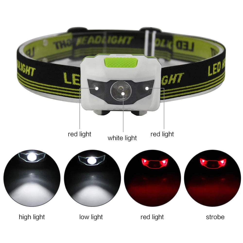 BORUiT AAA Battery Mini LED Headlamps Ultra Bright Headlight 600LM 4-Modes Waterproof Head Torch for Camping Hunting Fishing