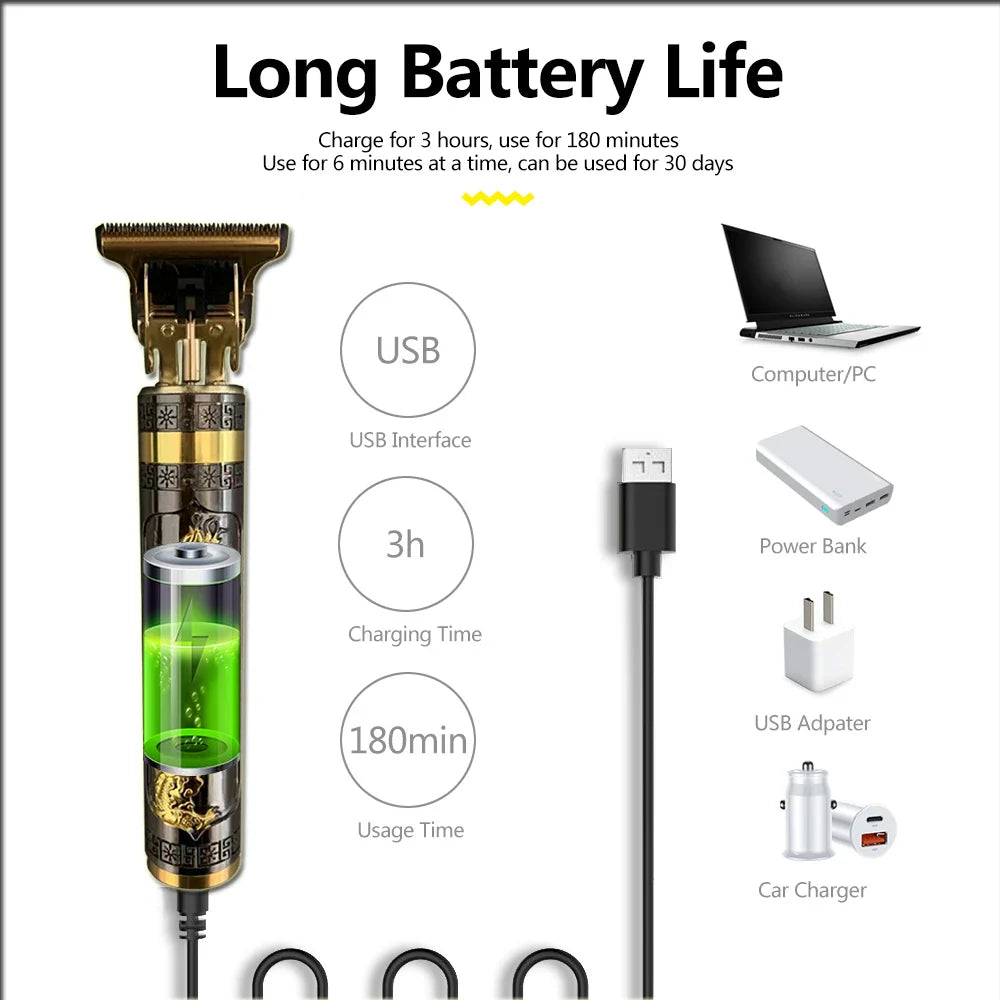 Hair Cutting Machine Trimmer Beard Metal Men's Electric Shaver Hair Clipper Professional Haircut Machine Clippers Vintage T9