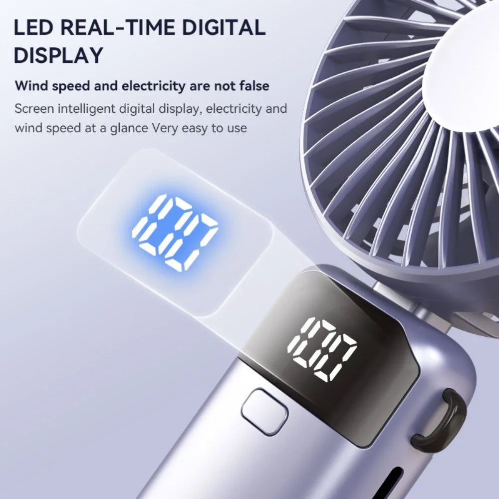 Mini Fan Type-c 1200mAh Rechargeable 90° Fold Cooling Portable Handheld Electric Fan Tudent Dormitory Led Digital Display Fans