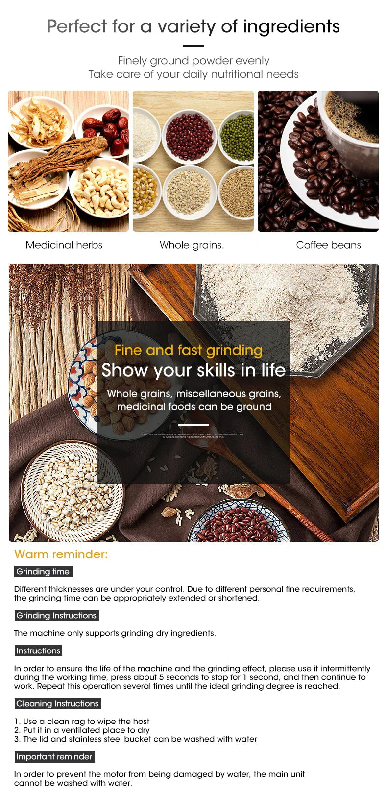 4 Blades Electric Grinder Home Coffee Kitchen Cereal Nuts Beans Spices Grains Grinder Machine 300ml Ultrafine Baby Food Pulveriz