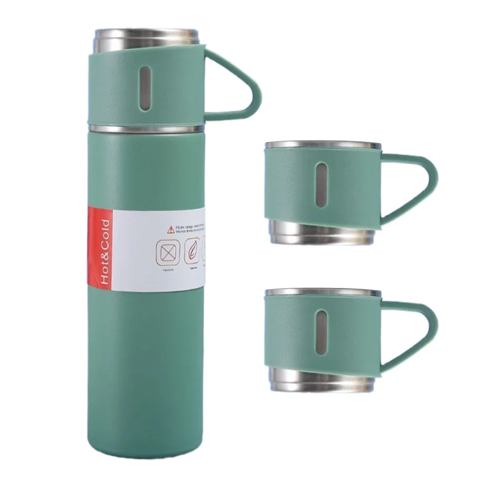 500ML Vacuum Insulated Bottle Portable Coffee Mug with 3 Cups Vacuum Cup Stainless Steel Last for 6-12H for Travel