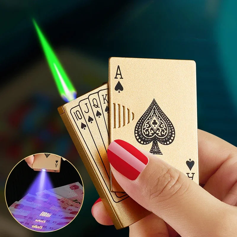 Creative Playing Cards Ace of Spades Lighter Butane Windproof Straight Metal Lighter Metal Fun Gift for Men Smoking Accessories