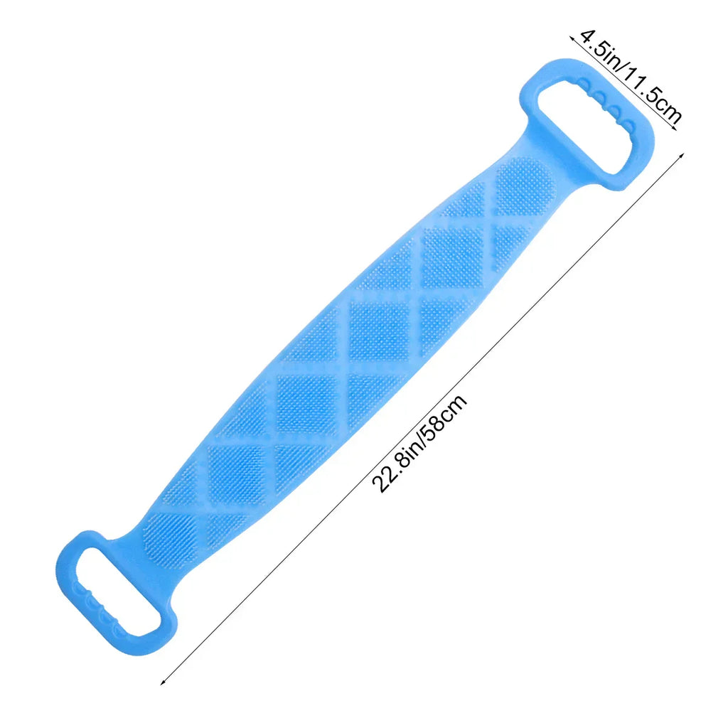 Portable Back Shower Towel Premium Silicone Rubbing Towel for Body Deep Cleaning Hard to Reach Areas Ergonomic Handle Sky Blue