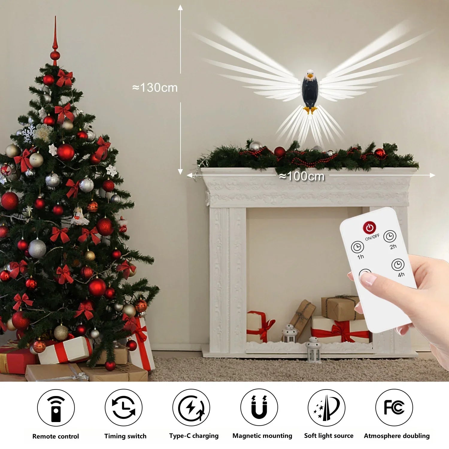 Bald Eagle Night Light Projection Lamp Tape Remote Control Magnetic Rechargeable Children's Gift Bedroom Decorations Room Decor