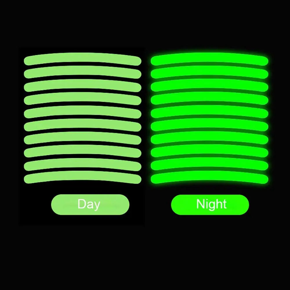 20Pcs Wheel Hub Reflective Sticker Rainbow Fluorescence Luminous Stripe Tape Car Motorcycle Decal Night Driving Safety Accessory