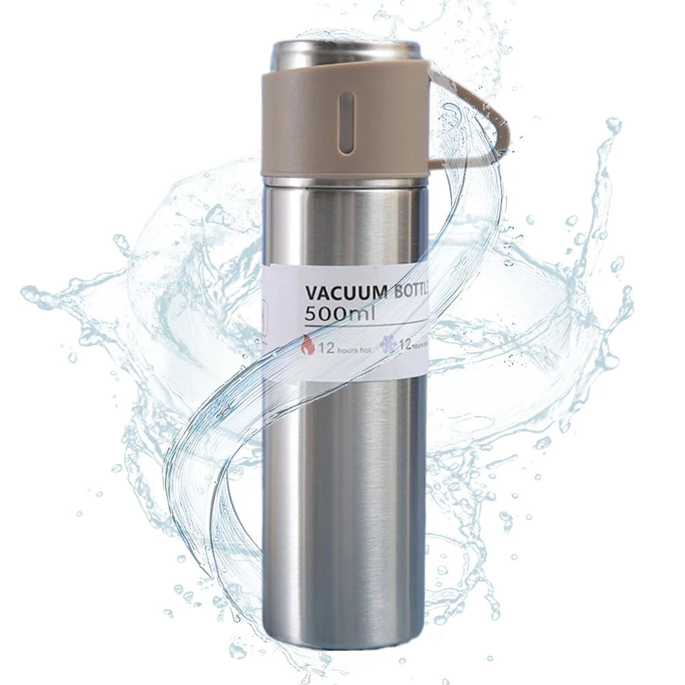 500ML Vacuum Insulated Bottle Portable Coffee Mug with 3 Cups Vacuum Cup Stainless Steel Last for 6-12H for Travel