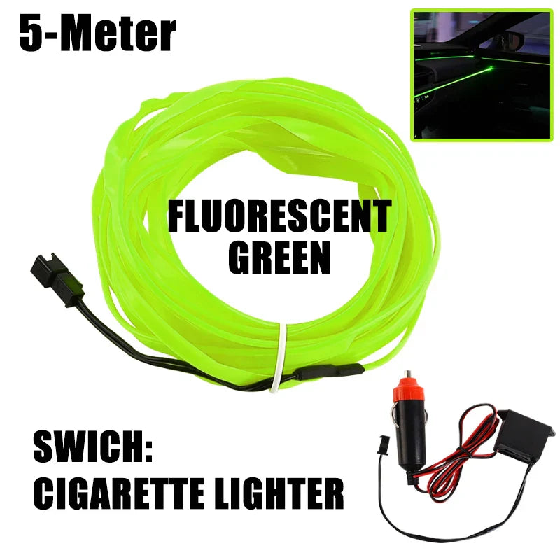 5m Car Interior Ambient Light USB/Cigarette Lighter Flexible Atmosphere Led Light Strip Universal Single-Color Auto Neon Lamp