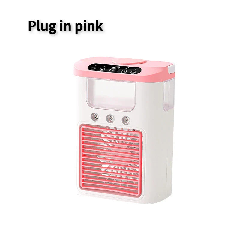 New mini portable three spray household humidifier fan, USB spray fan, LED night light, air cooler, desktop air cooler
