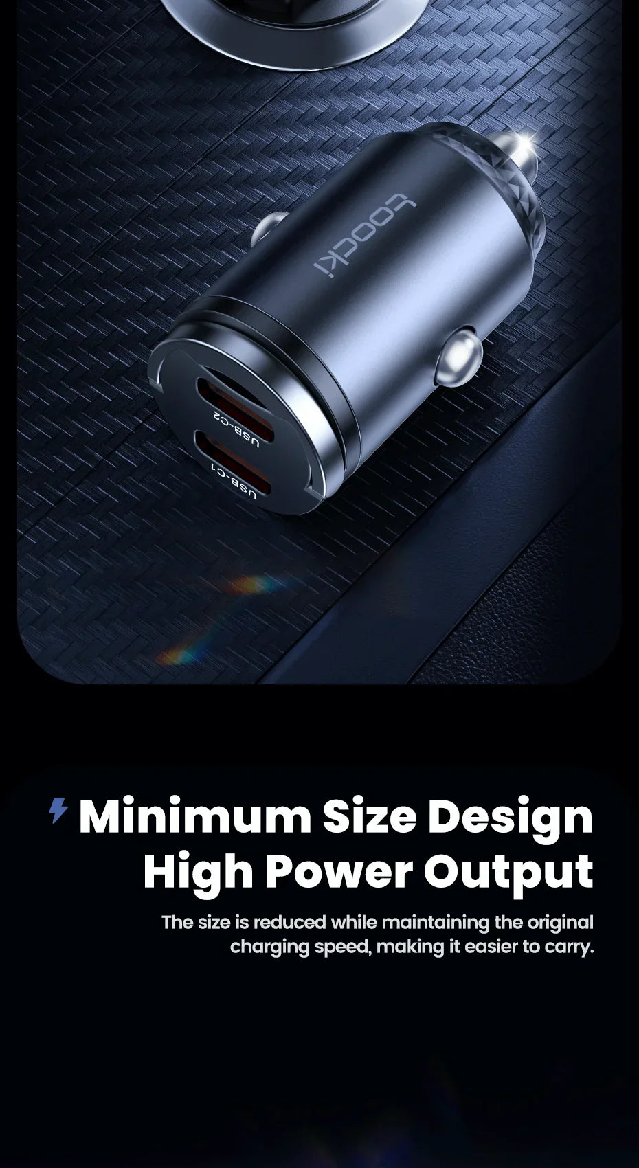 Toocki Mini PD 45W Car Charger Pull Ring Fast Charging USB C Phone Charger Adapter For iPhone 14 13 Pro Xiaomi Samsung Huawei