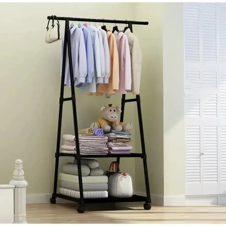 Mobile Clothes Hanger Triangle Floor Standing with Wheels Coat Rack Multi-function Household Bedroom Living Room Clothes Rack