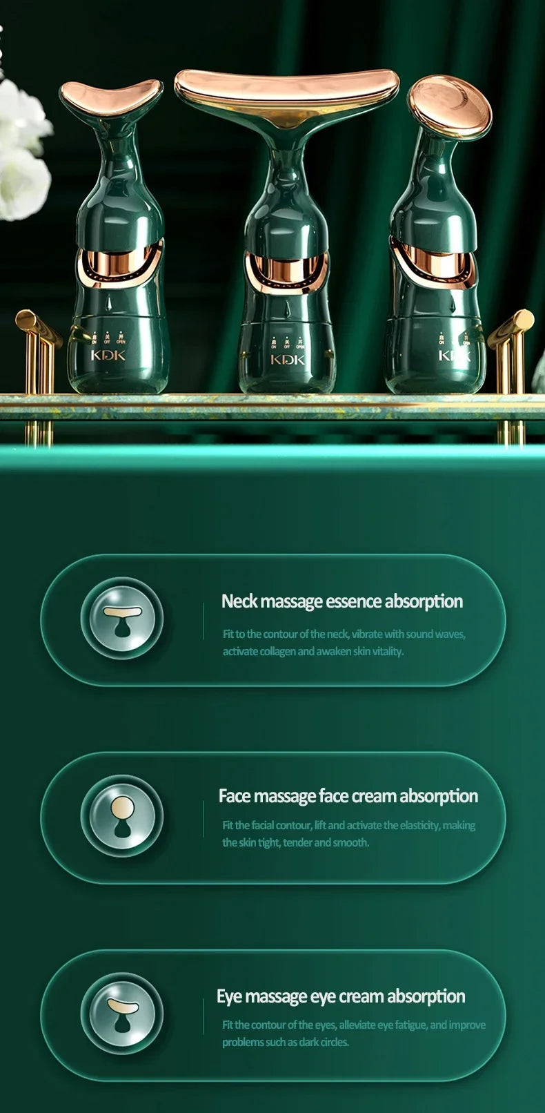 3-in-1 EMS Facial Lifting Device - Skin Tightening Wrinkle Reduction & Anti-Aging for Neck/Eye/Face Care Massage Roller