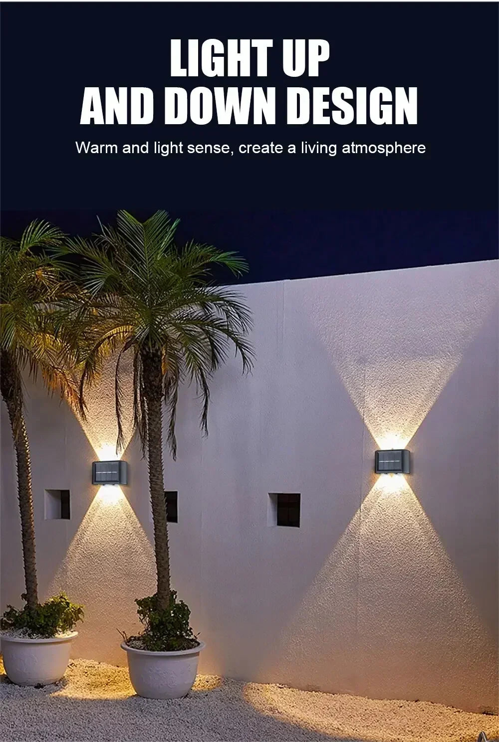 Solar Wall Lamp Outdoor Waterproof Solar Powered Light 6LED Beads UP and Down Illuminate Home Garden Yard Decoration Wall Light
