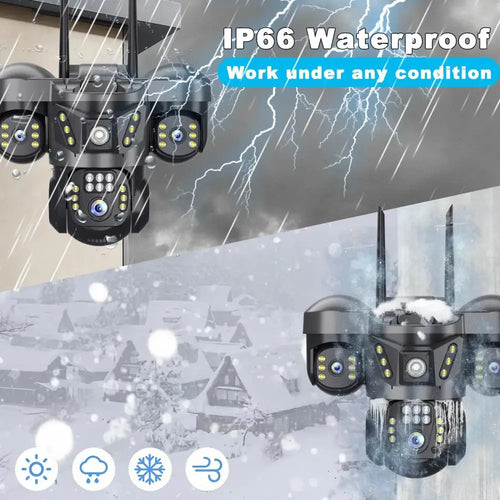 8K 15MP Three Screen WIFI Camera Three Lens Cameras Outdoor Waterproof Human Detection Color Night Vision 10X Zoom Security Cam