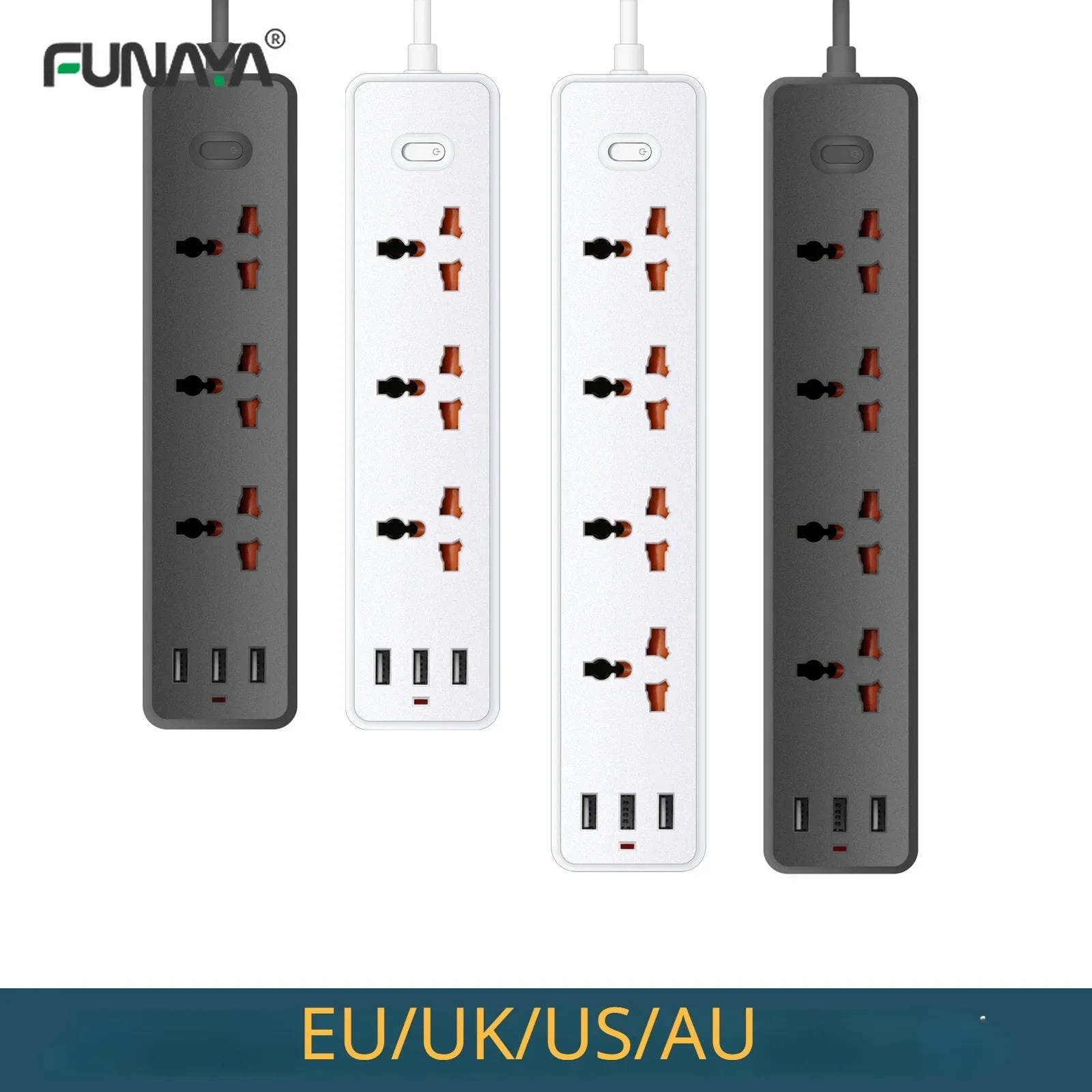 universal Power Strip Sockets EU/UK/US 3/4 Ouelets 3USB Ports Patch Board Safety Door Patch 110v 220v Black/white Pop Socket