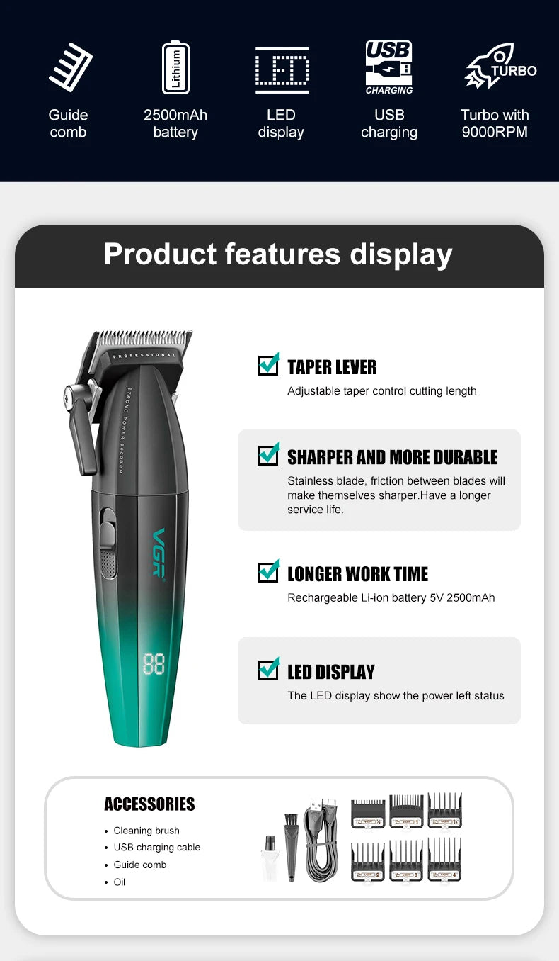 VGR 003 Clipper 906 Hair Cutting Machine High Quality 308 Hair Clipper Professional Set Vgr 003 9000 Rpm 45