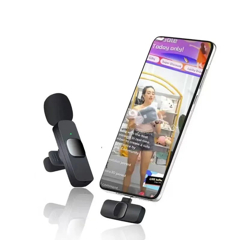 Wireless Lavalier Microphone Audio Video Recording Mini Microphone for iPhone Android Phone Live Broadcast Gaming Mic Portable