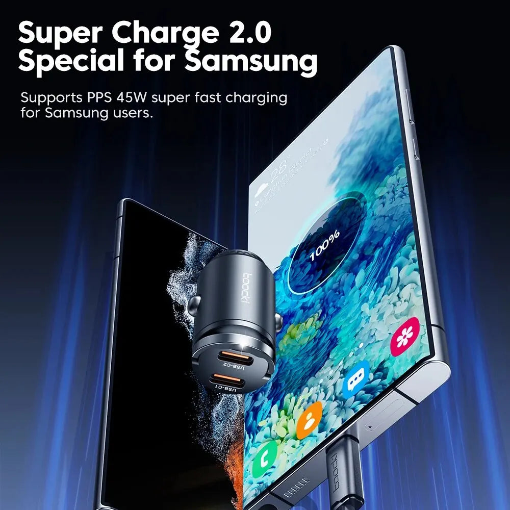 Toocki Mini PD 45W Car Charger Pull Ring Fast Charging USB C Phone Charger Adapter For iPhone 14 13 Pro Xiaomi Samsung Huawei