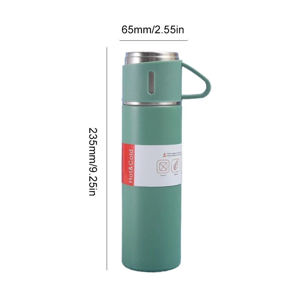500ML Vacuum Insulated Bottle Portable Coffee Mug with 3 Cups Vacuum Cup Stainless Steel Last for 6-12H for Travel