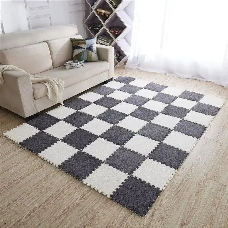 Plush Puzzle Foam Floor Mat, 11.8x11.8in Soft Anti-Slip Puzzle Area Rug Playmat for Room