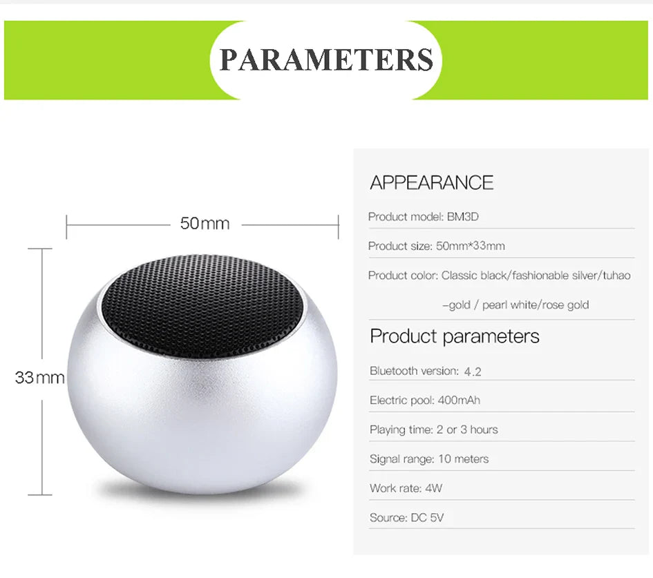 Bluetooth Wireless  5.3 Speaker Portable TWS Small Steel Gun Metal Heavy Subwoofer Outdoor Mini Bluetooth Stereo Speaker