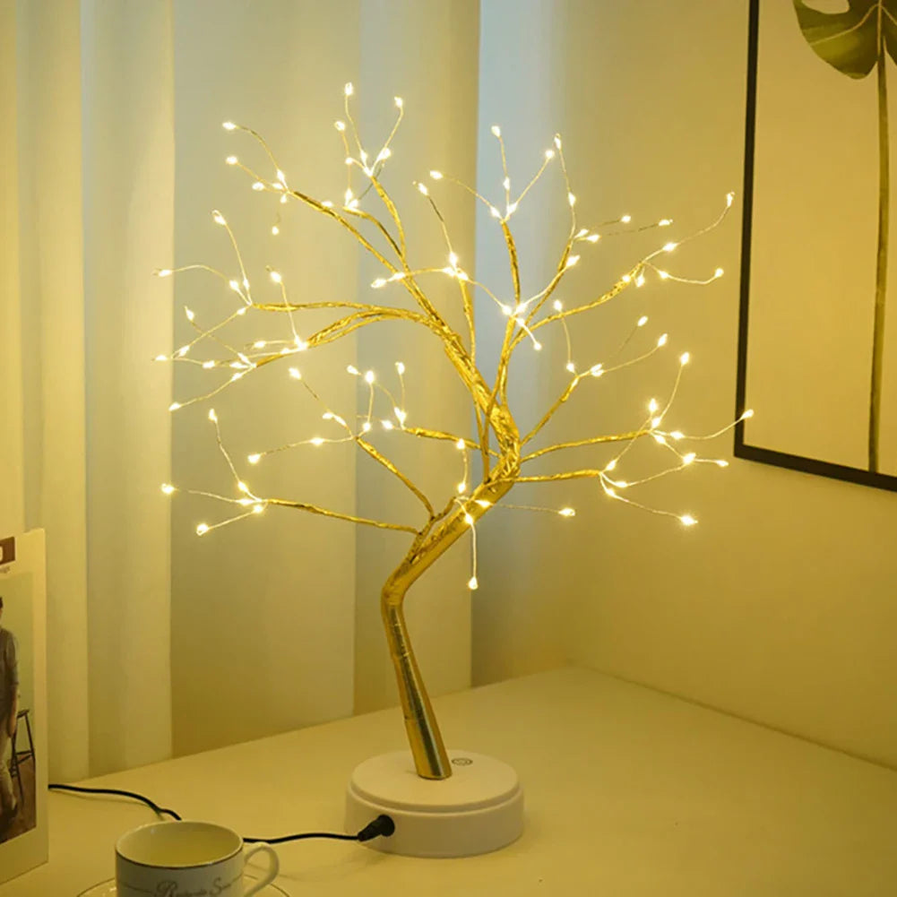 Fairy Light Spirit Tree Lamp Sparkly Tree Lamp Battery/USB Operated LED Mini Tree Warm Light Pearl Starry Night Light