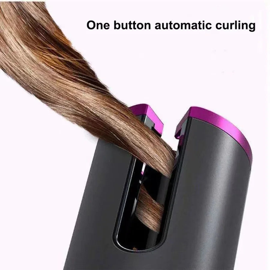 Portable Wireless Hair Curler for Waves & Curls LED Display 6 Heat Settings & Timers Travel & Home Use Cordless Automatic Curler