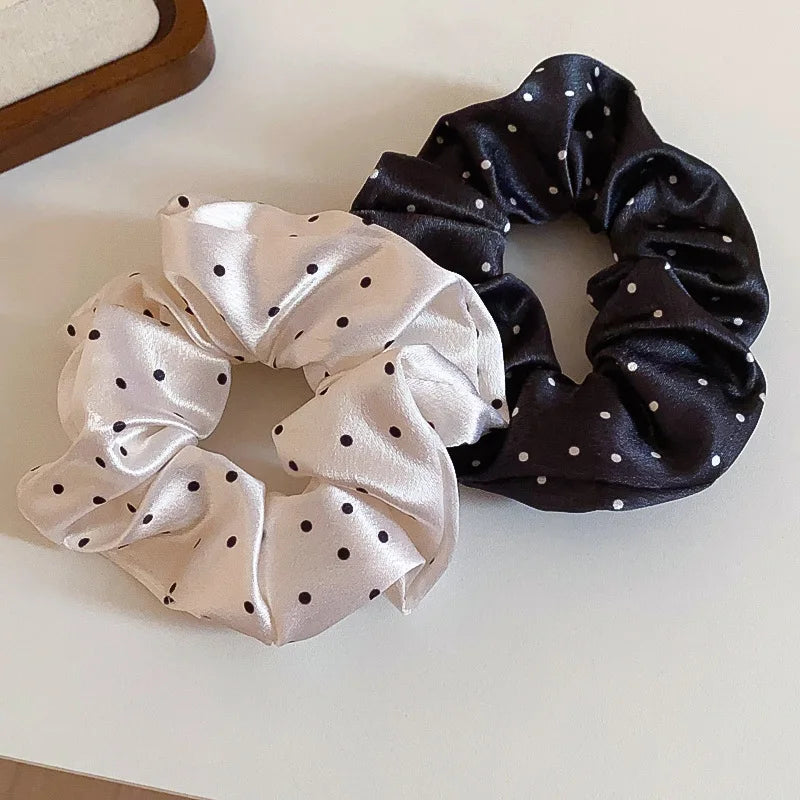 1/2 Pcs Black White Dot Hair Scrunchies Women Girls Simulation Silk Hair Ties Elastic Hair Loop Ponytail Hair Accessories Sets M