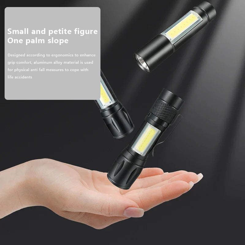 Camping Fishing Emergency Lantern  Portable USB Rechargeable Flashligh COB+XPE Zoom Mini Torch 3 Lighting Modes For Outdoo