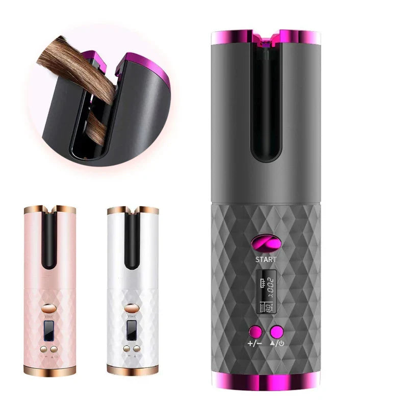 Portable Wireless Hair Curler for Waves & Curls LED Display 6 Heat Settings & Timers Travel & Home Use Cordless Automatic Curler