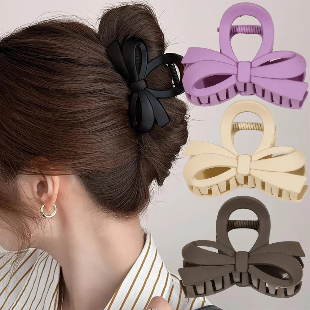 Matte Bow Large Hair Claw Crab Korea Women Solid Acrylic Hair Clips Hairpins Girls Ponytail Hair Accessories Barrettes Headbands
