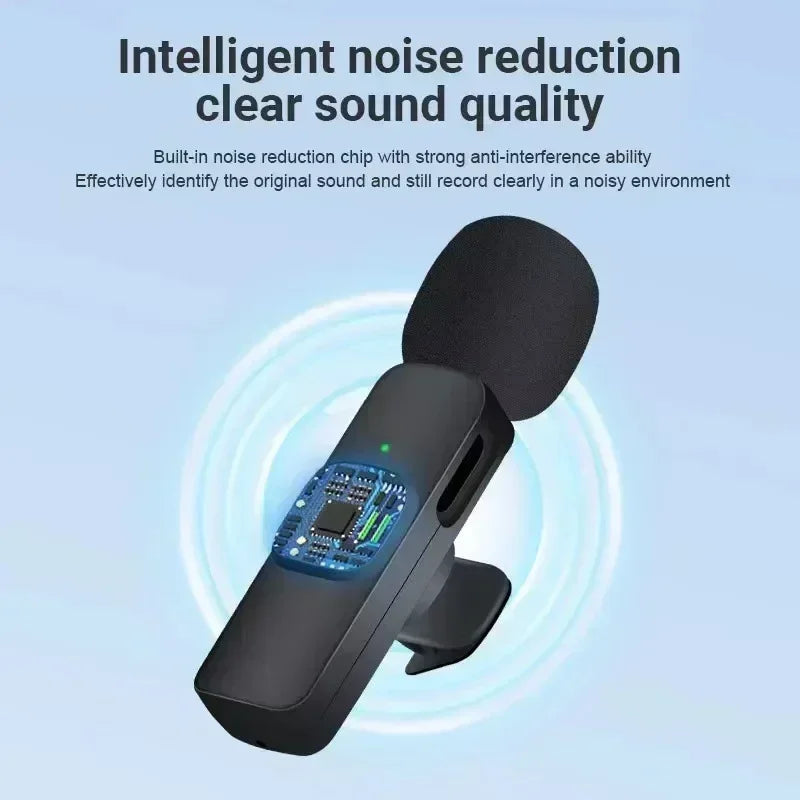 Wireless Lavalier Microphone Audio Video Recording Mini Microphone for iPhone Android Phone Live Broadcast Gaming Mic Portable