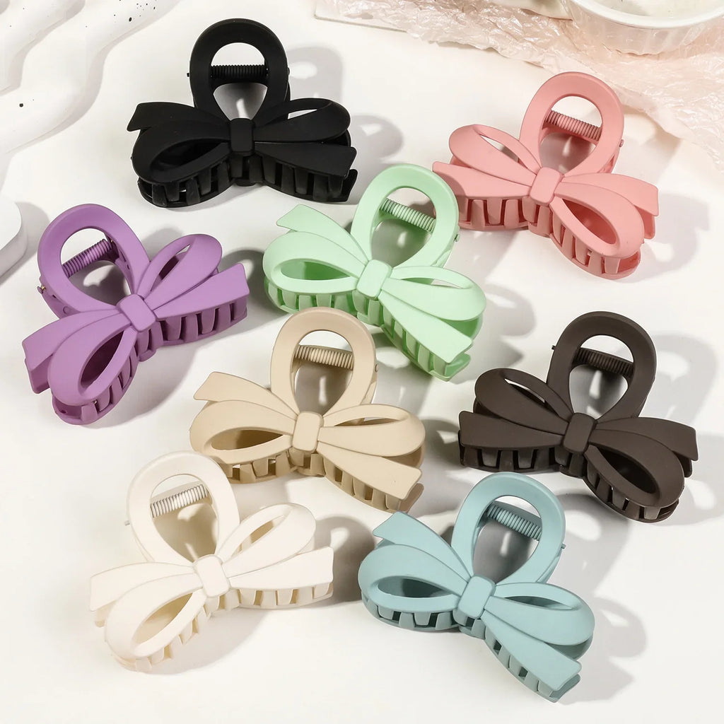 Matte Bow Large Hair Claw Crab Korea Women Solid Acrylic Hair Clips Hairpins Girls Ponytail Hair Accessories Barrettes Headbands