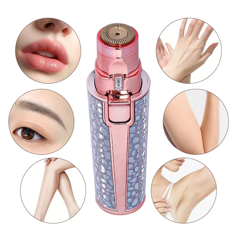 2 In1 Rechargeable Facial Hair Removal and Eyebrow Shaver - Face Lips Body Painless Facial Razor with Built-in LED Light USB