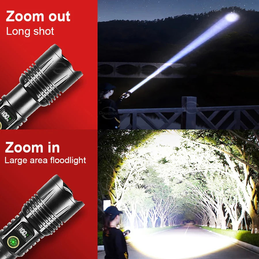 P90 800W High Power LED Flashlight 3000M Long Range Torch Outdoor Tactical Ultra Powerful LED Flashlights Zoomable Camping Hand Lamp