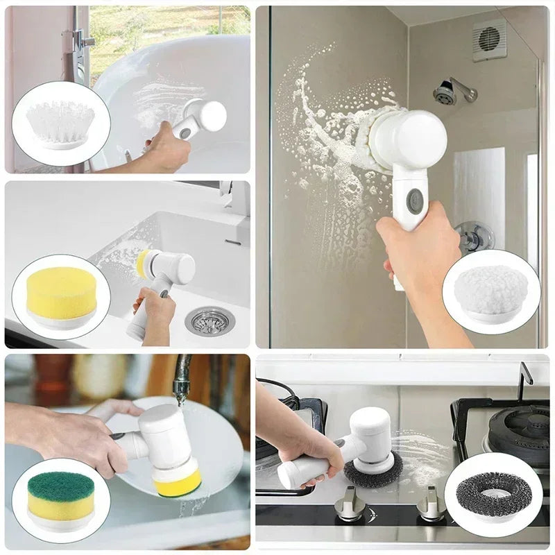 Electric Spin Scrubber Cordless Spin Scrubber with 5 Replaceable Brush Heads Electric Cleaning Brush Cleaning Tools