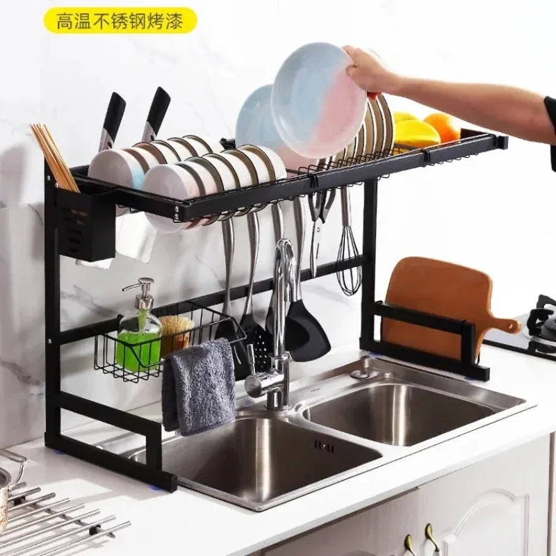 Kitchen Sink Dish Drain Organizer Rack Stainless Steel Tableware Drain Storage Rack Practical Kitchen Accessories Adjustable