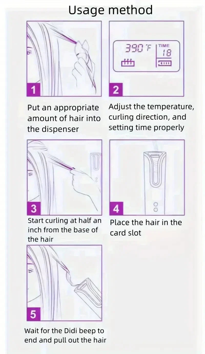 Portable Wireless Hair Curler for Waves & Curls LED Display 6 Heat Settings & Timers Travel & Home Use Cordless Automatic Curler