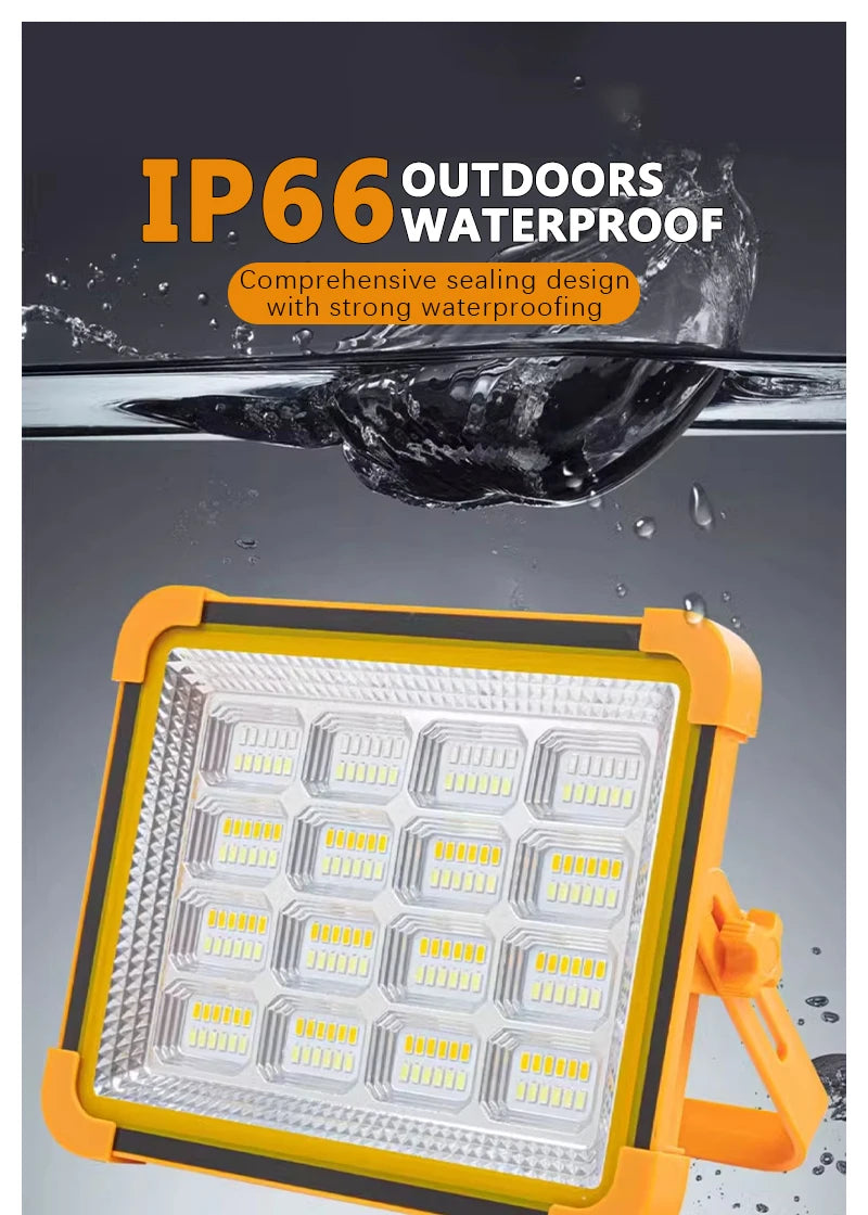 LED Solar Floodlight Outdoor IP66 Waterproof USB Rechargeable Magnet Strong Light Portable Camping Tent Fishing Light Work Light