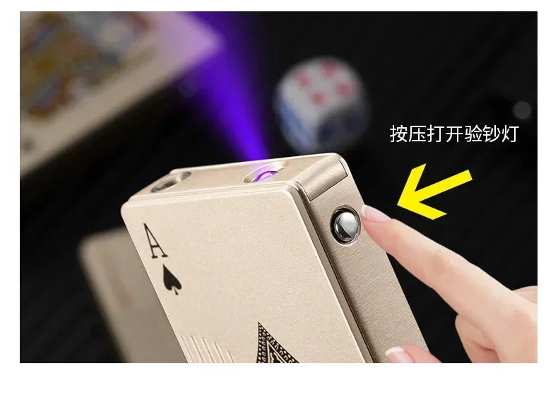 Creative Playing Cards Ace of Spades Lighter Butane Windproof Straight Metal Lighter Metal Fun Gift for Men Smoking Accessories