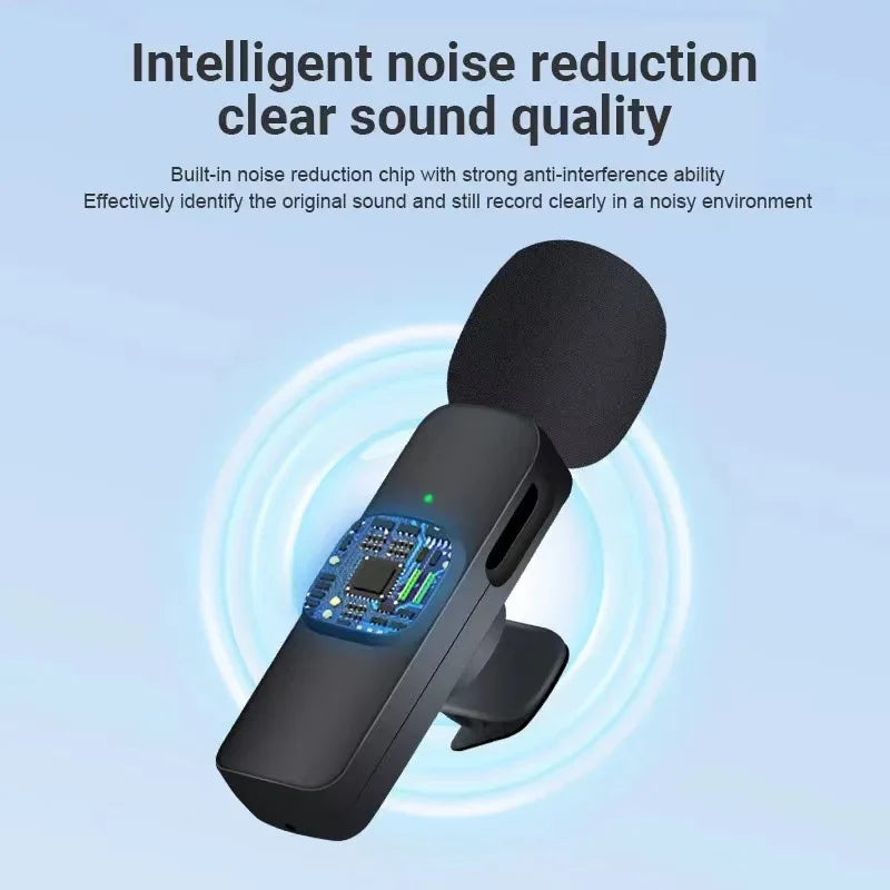 Wireless Lavalier Microphone Audio Video Recording Mini Microphone for iPhone Android Phone Live Broadcast Gaming Mic Portable