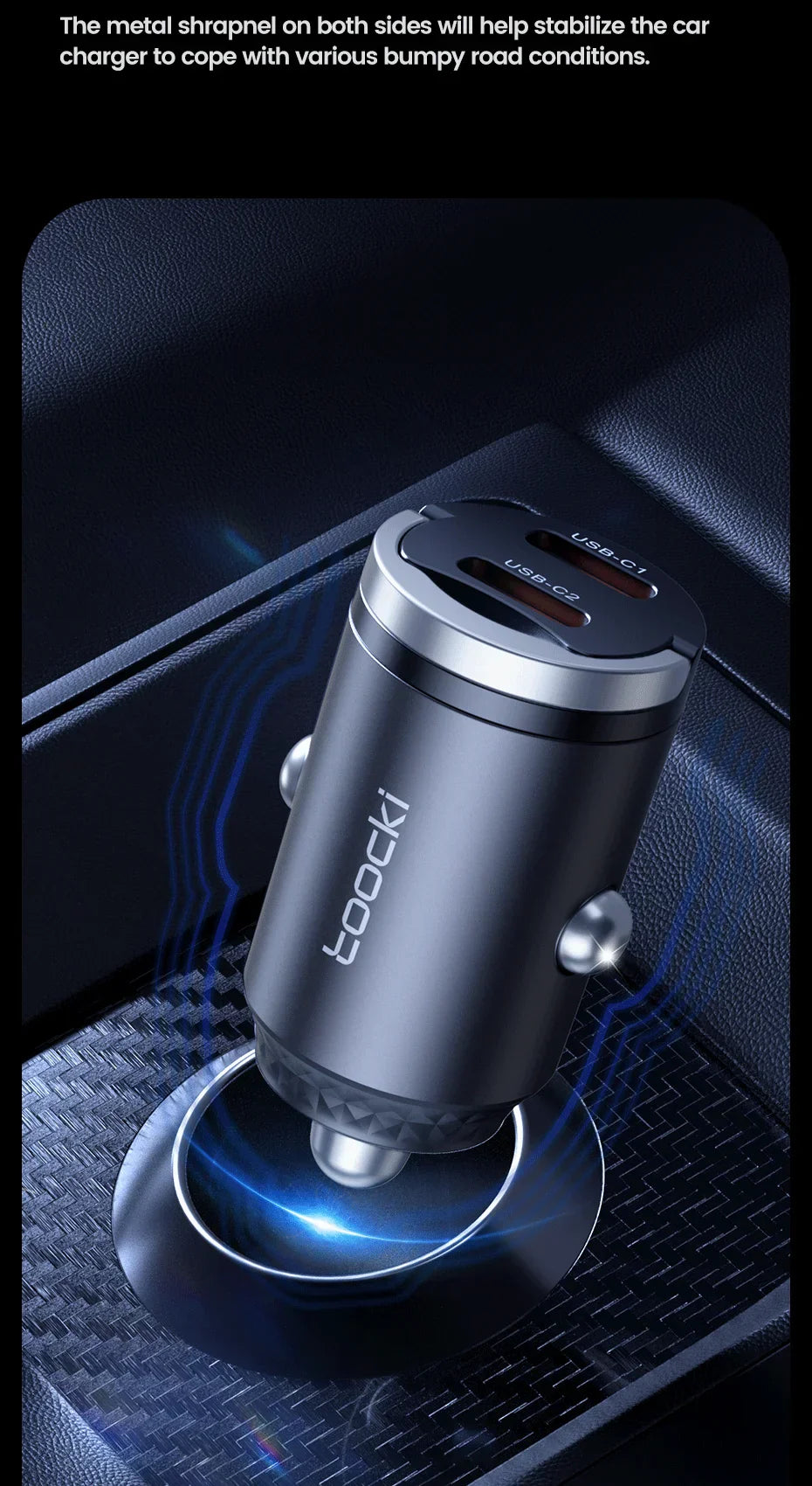 Toocki Mini PD 45W Car Charger Pull Ring Fast Charging USB C Phone Charger Adapter For iPhone 14 13 Pro Xiaomi Samsung Huawei