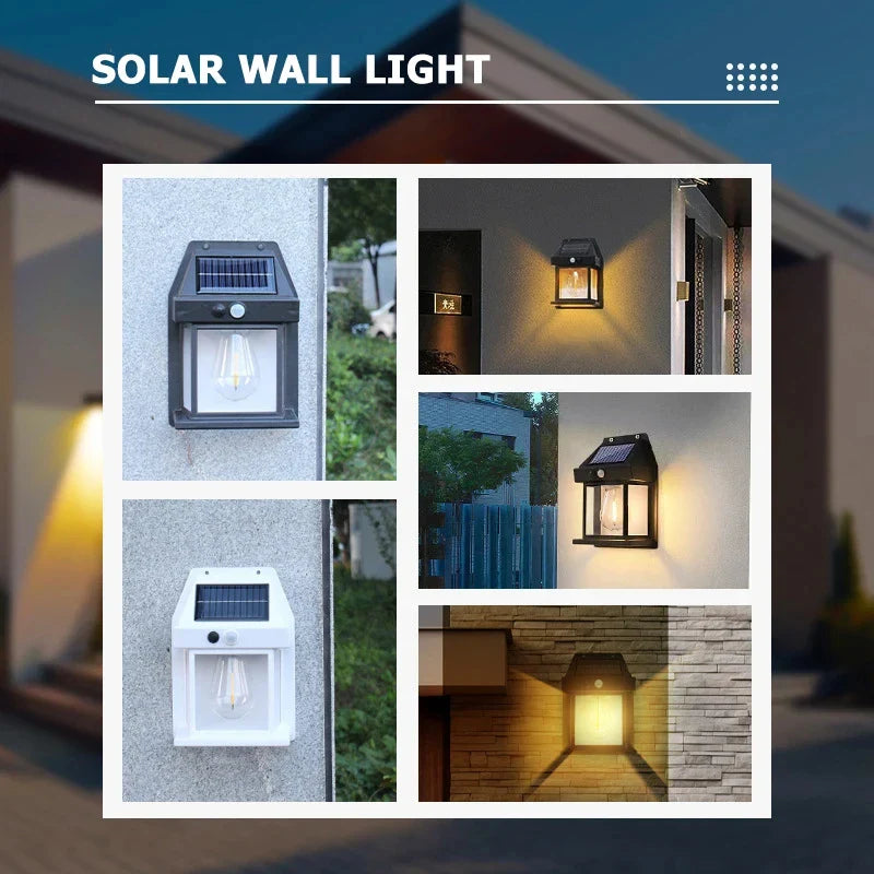 Outdoor Solar Tungsten LED Wall Light Motion Sensor Lamp Waterproof LED Safety Light for Patio Outdoor Deck Porch Barn Garage
