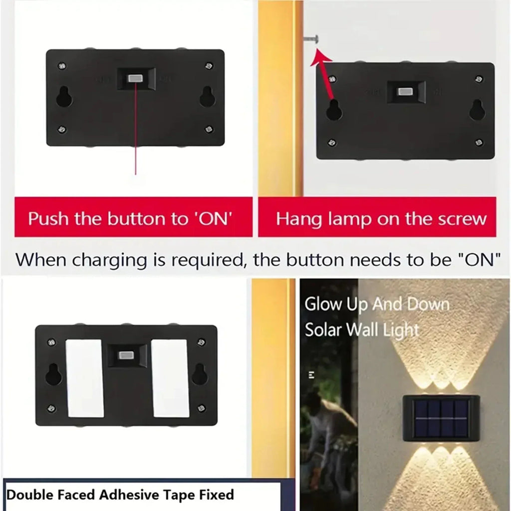 Solar Wall Lamp Outdoor Waterproof Solar Powered Light 6LED Beads UP and Down Illuminate Home Garden Yard Decoration Wall Light