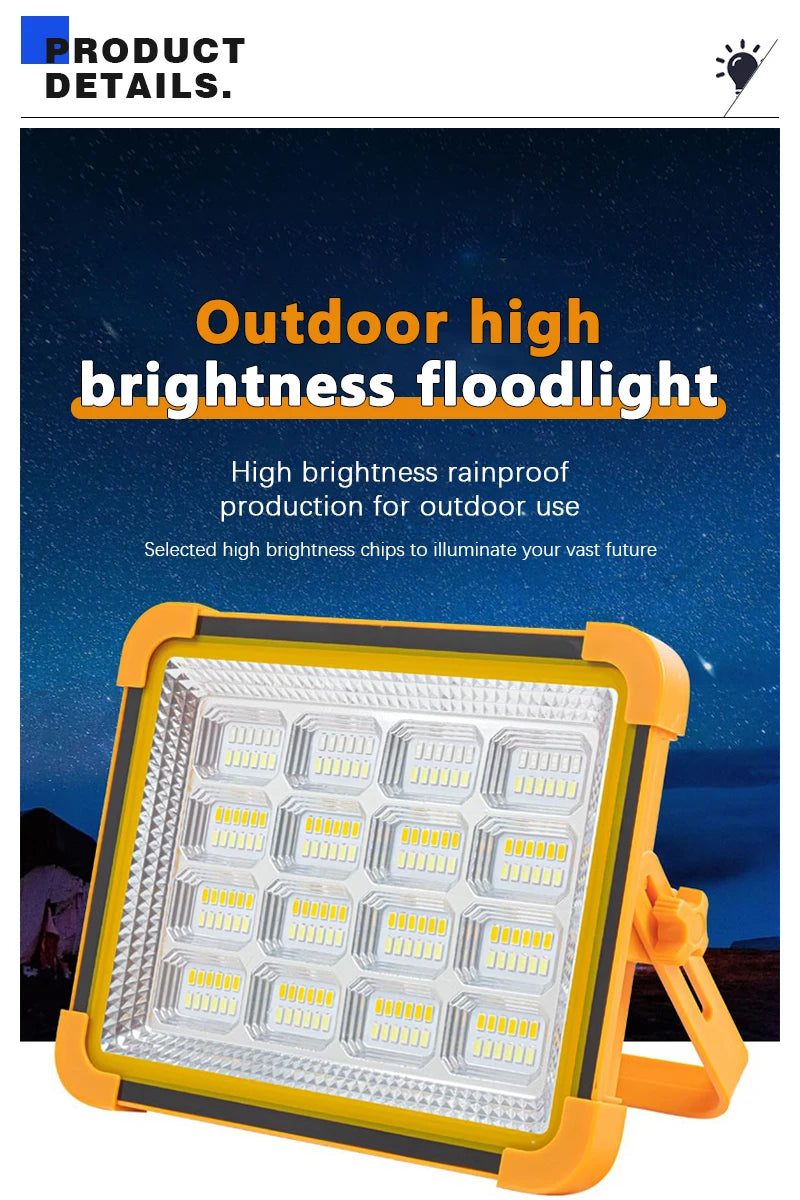LED Solar Floodlight Outdoor IP66 Waterproof USB Rechargeable Magnet Strong Light Portable Camping Tent Fishing Light Work Light