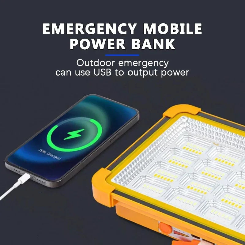 LED Solar Floodlight Outdoor IP66 Waterproof USB Rechargeable Magnet Strong Light Portable Camping Tent Fishing Light Work Light