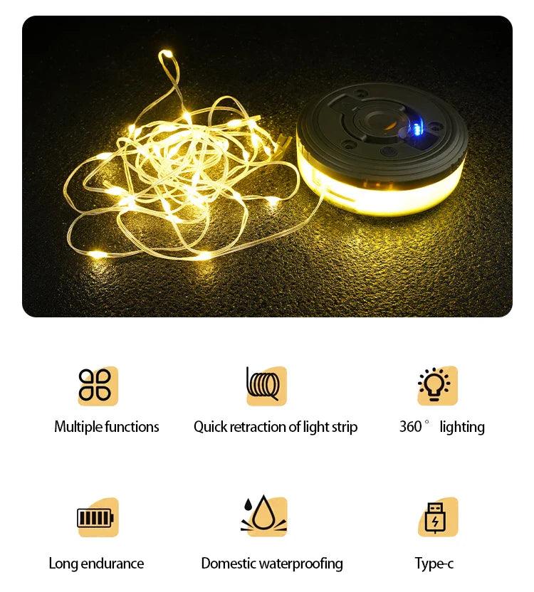 Campify Lamp String Camping Light With Retractable LED String LightsColorful Festive Atmosphere Lights Equipment Tent Light