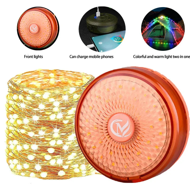 Campify Lamp String Camping Light With Retractable LED String LightsColorful Festive Atmosphere Lights Equipment Tent Light